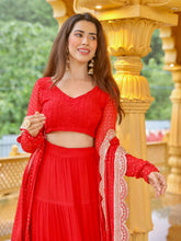 Fire Ruby chikankari Lehenga with lace (set of 3) - Shop Label Aishwaryrika